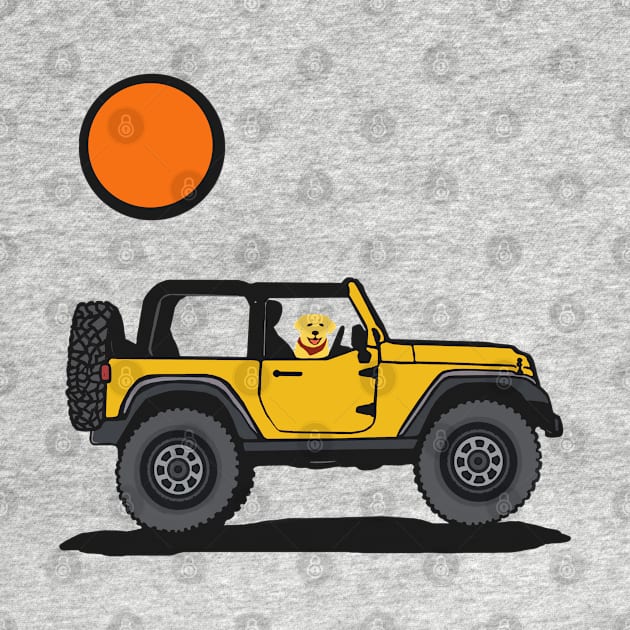 Yellow 4x4 with Dog Rider by Trent Tides
